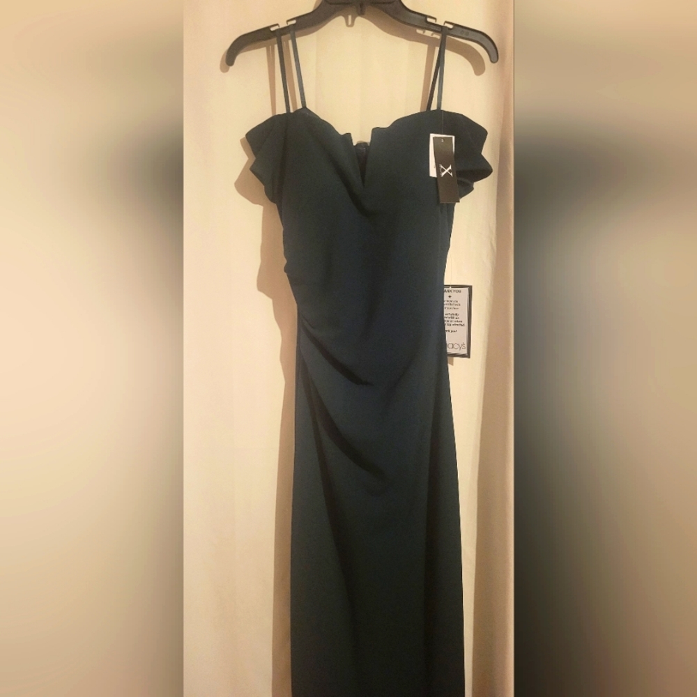 NWT X BY XSCAPE Emerald Green Off The Shoulder Bodycon Maxi Gown Dress Size 10